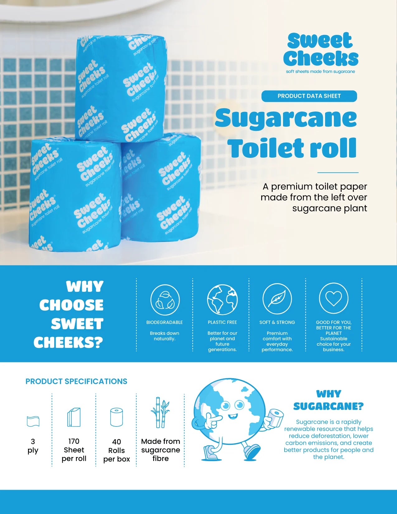 3-ply Sugarcane Toilet Roll