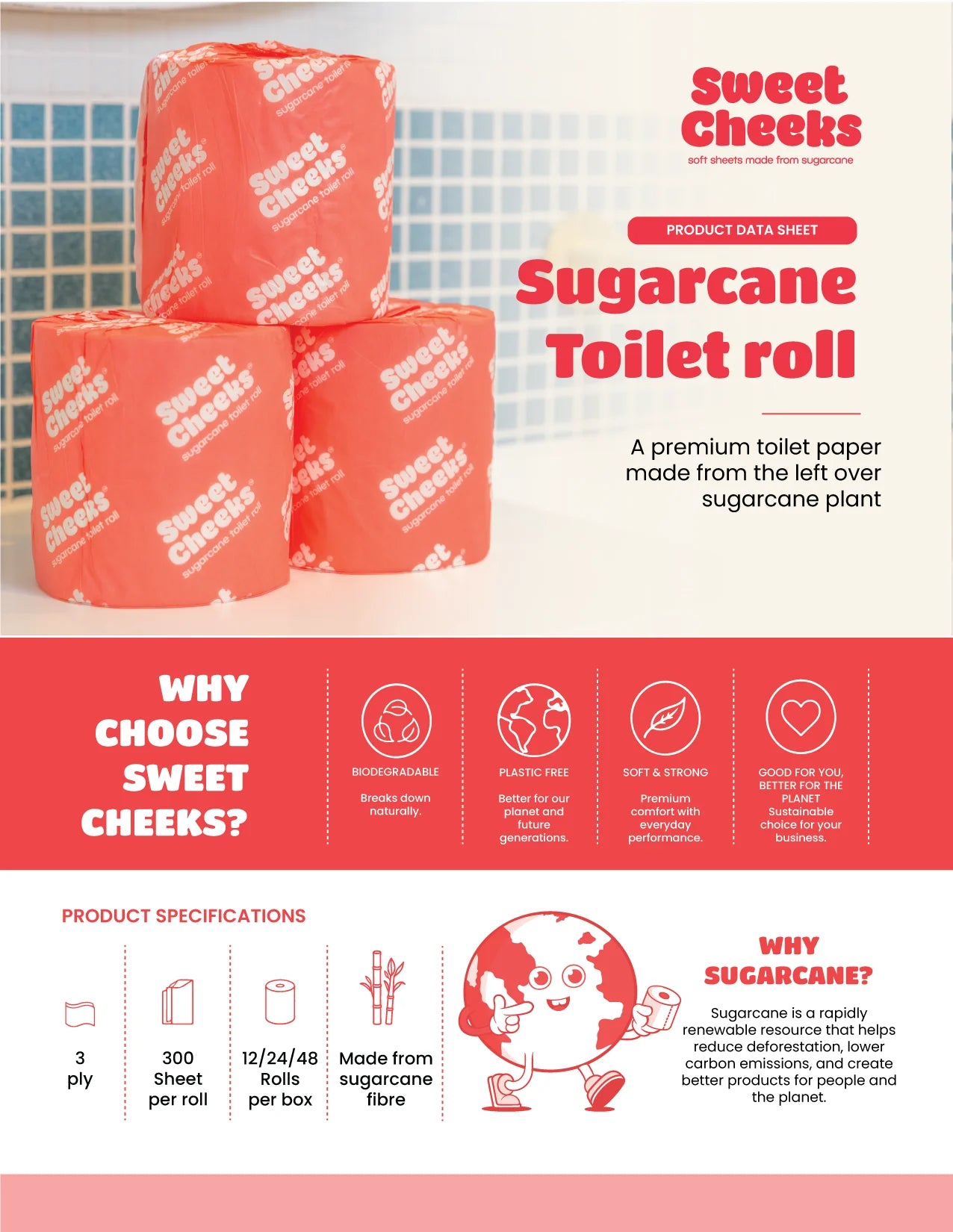 3-ply Sugarcane Toilet Roll